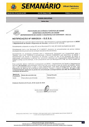 Semanário Oficial - Ed. 2006
