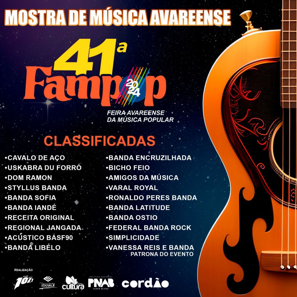 Confira os artistas selecionados para a 41ª Fampop-Mostra de Música Avareense