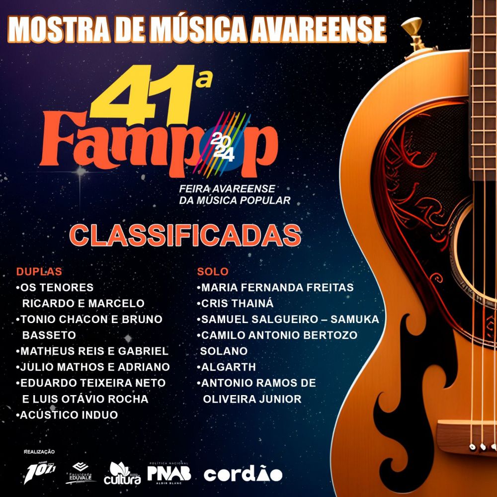 Confira os artistas selecionados para a 41ª Fampop-Mostra de Música Avareense